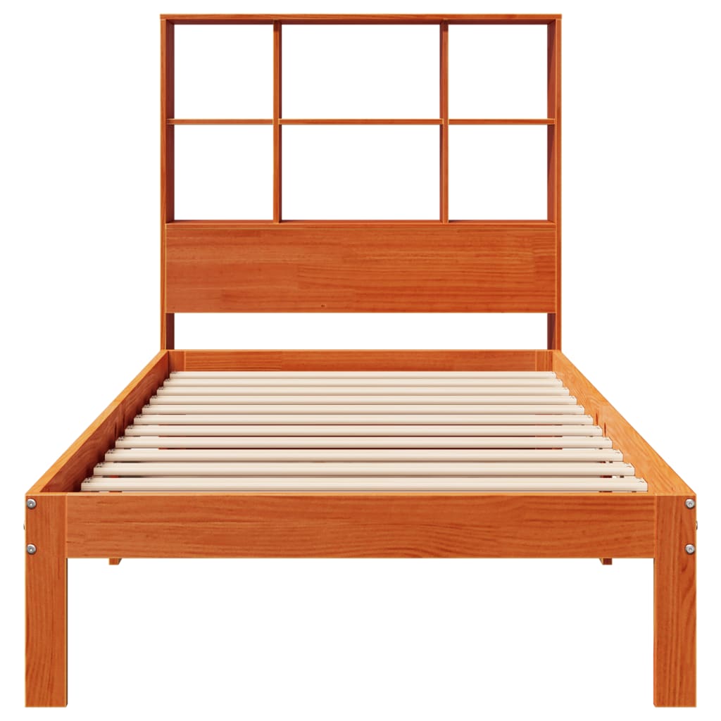 vidaXL Cama con estantería sin colchón madera maciza marrón 75x190 cm