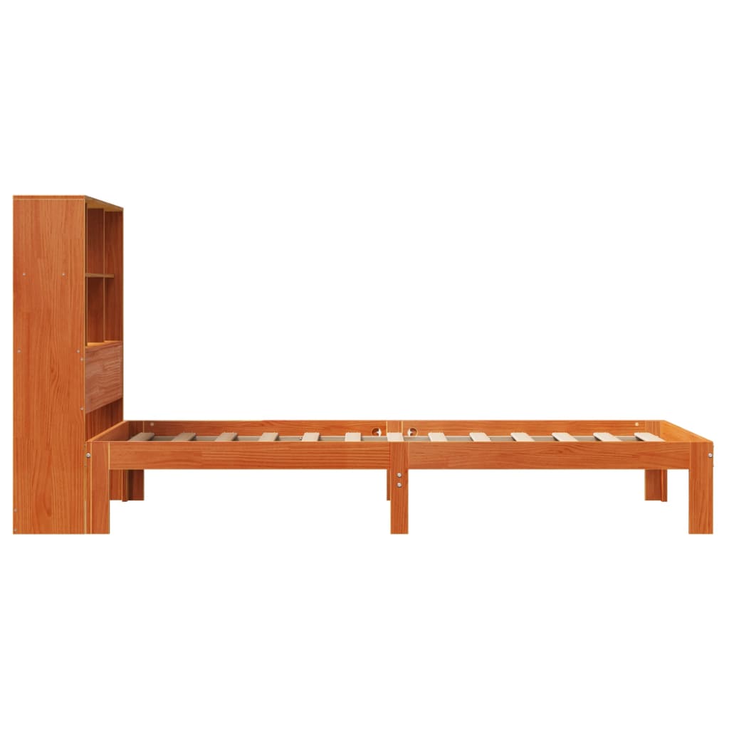 vidaXL Cama con estantería sin colchón madera maciza marrón 75x190 cm