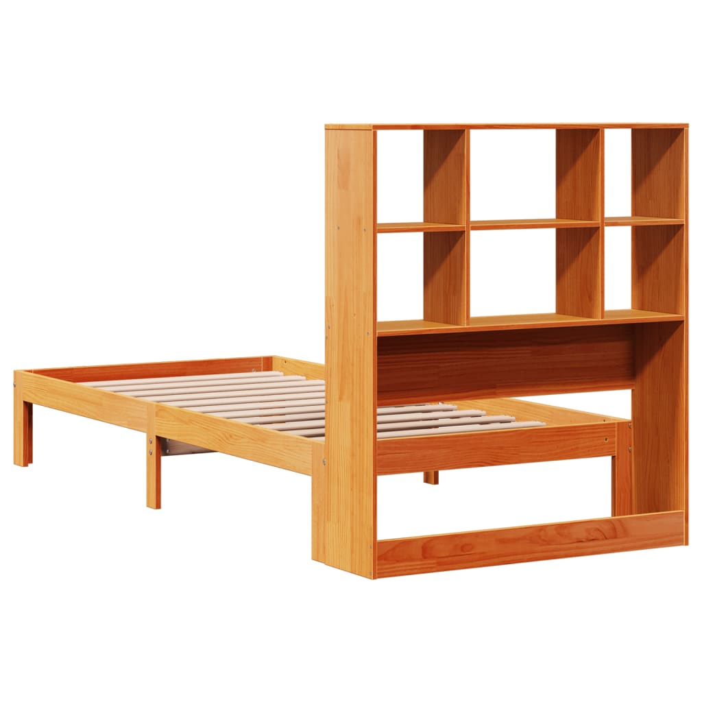 vidaXL Cama con estantería sin colchón madera maciza marrón 75x190 cm