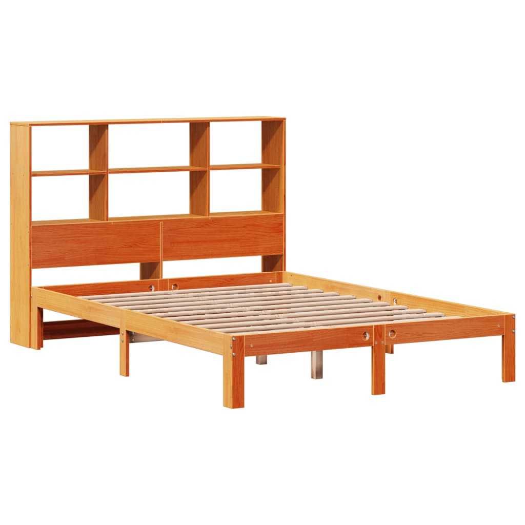 vidaXL Cama con estantería sin colchón madera maciza marrón 135x190cm