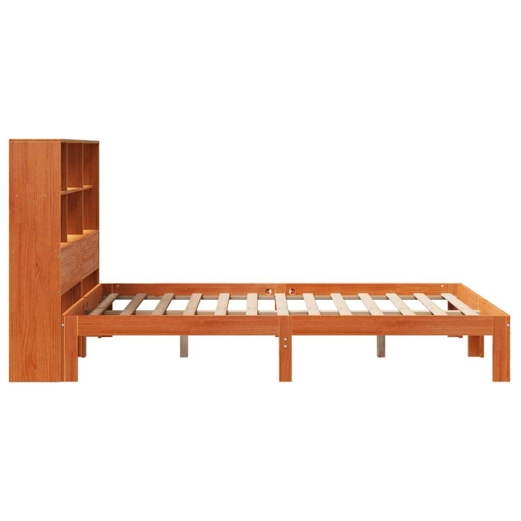 vidaXL Cama con estantería sin colchón madera maciza marrón 135x190cm