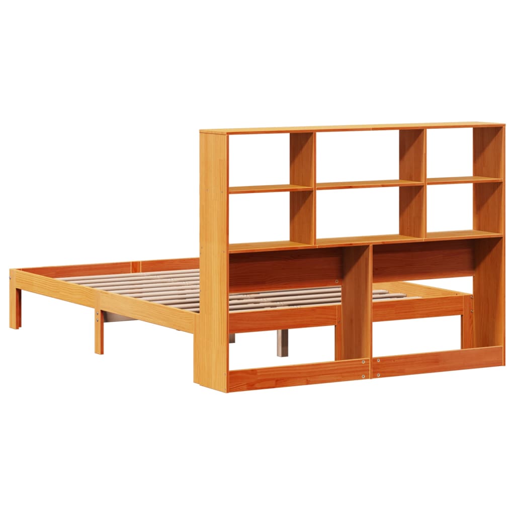 vidaXL Cama con estantería sin colchón madera maciza marrón 135x190cm