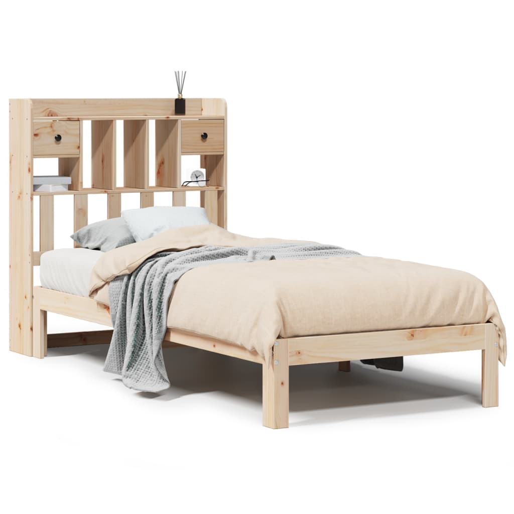 vidaXL Cama con estantería sin colchón madera maciza de pino 75x190 cm