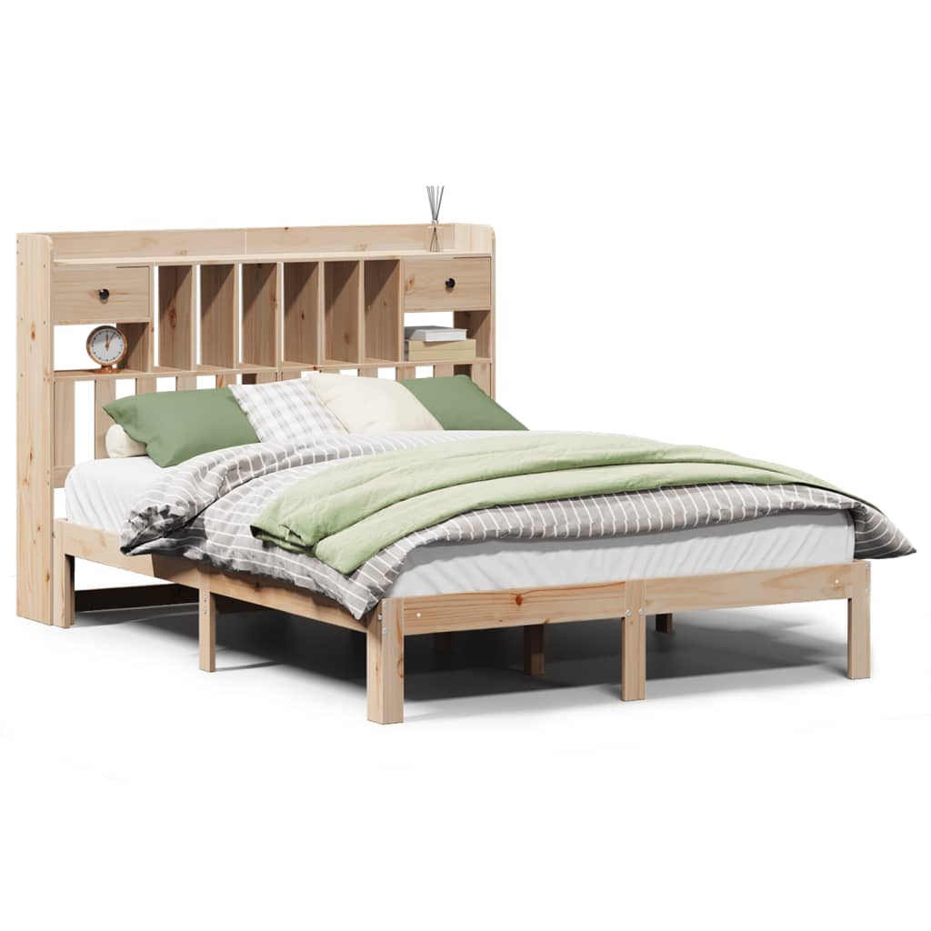 vidaXL Cama con estantería sin colchón madera maciza de pino 140x190cm