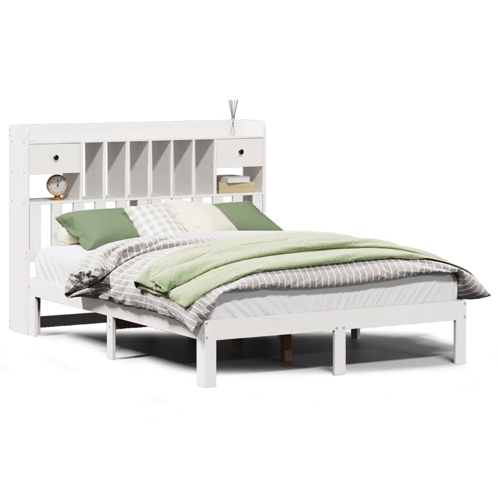 vidaXL Cama con estantería sin colchón madera maciza blanca 140x190 cm