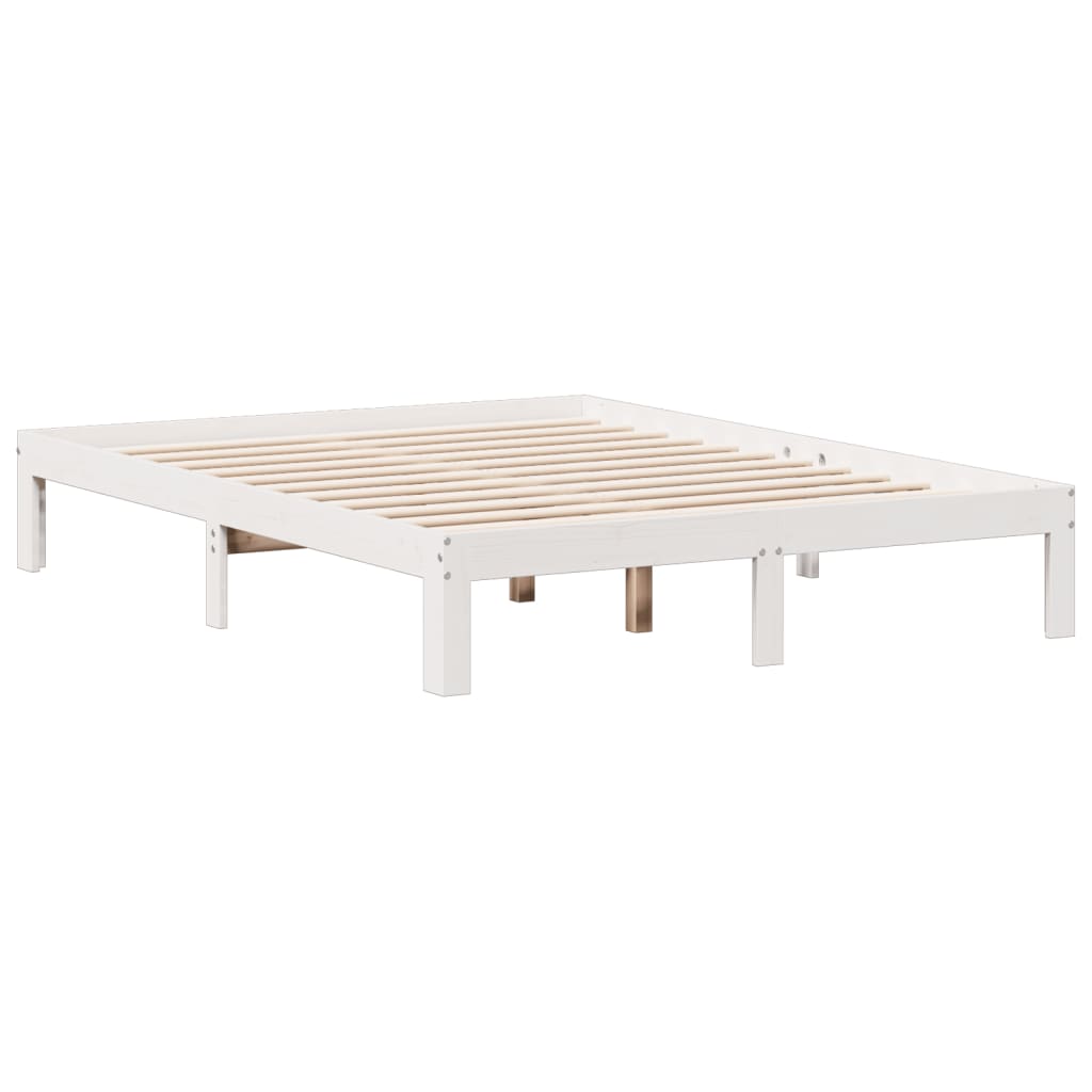 vidaXL Cama con estantería sin colchón madera maciza blanca 140x190 cm