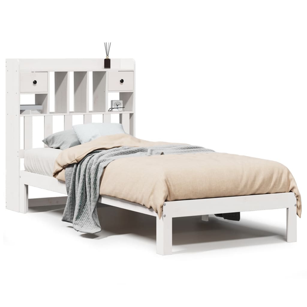 vidaXL Cama con estantería sin colchón madera maciza blanca 100x200 cm