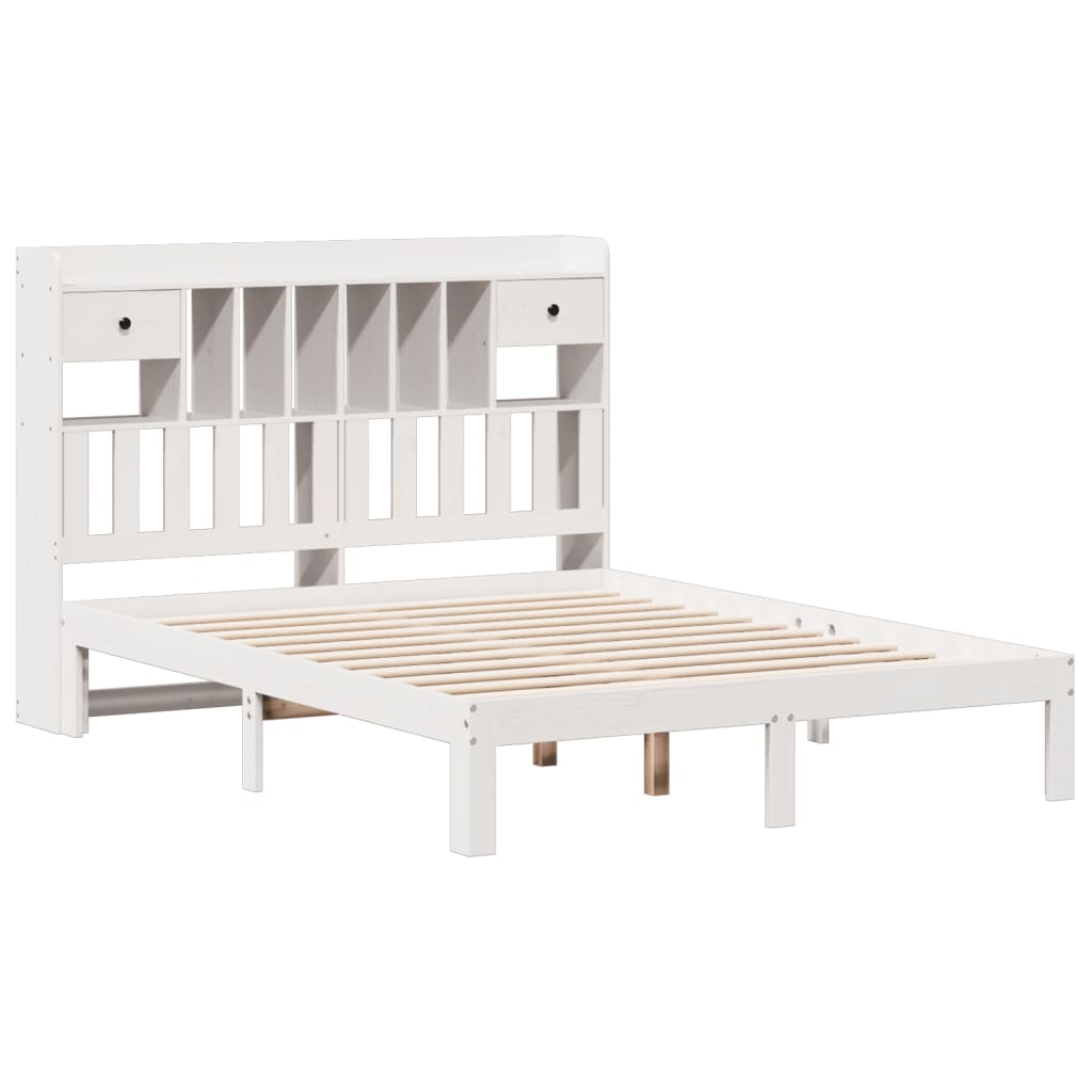 vidaXL Cama con estantería sin colchón madera maciza blanca 150x200 cm