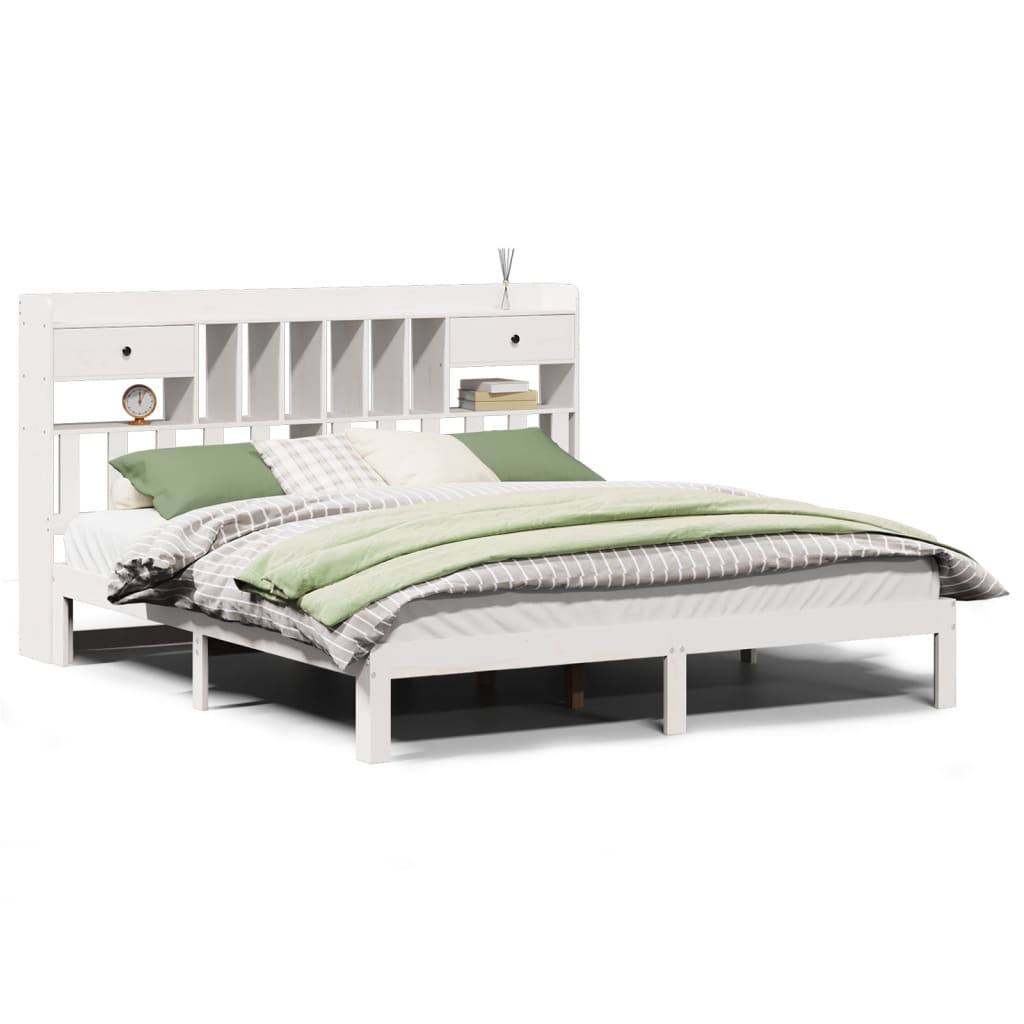 vidaXL Cama con estantería sin colchón madera maciza blanca 180x200 cm