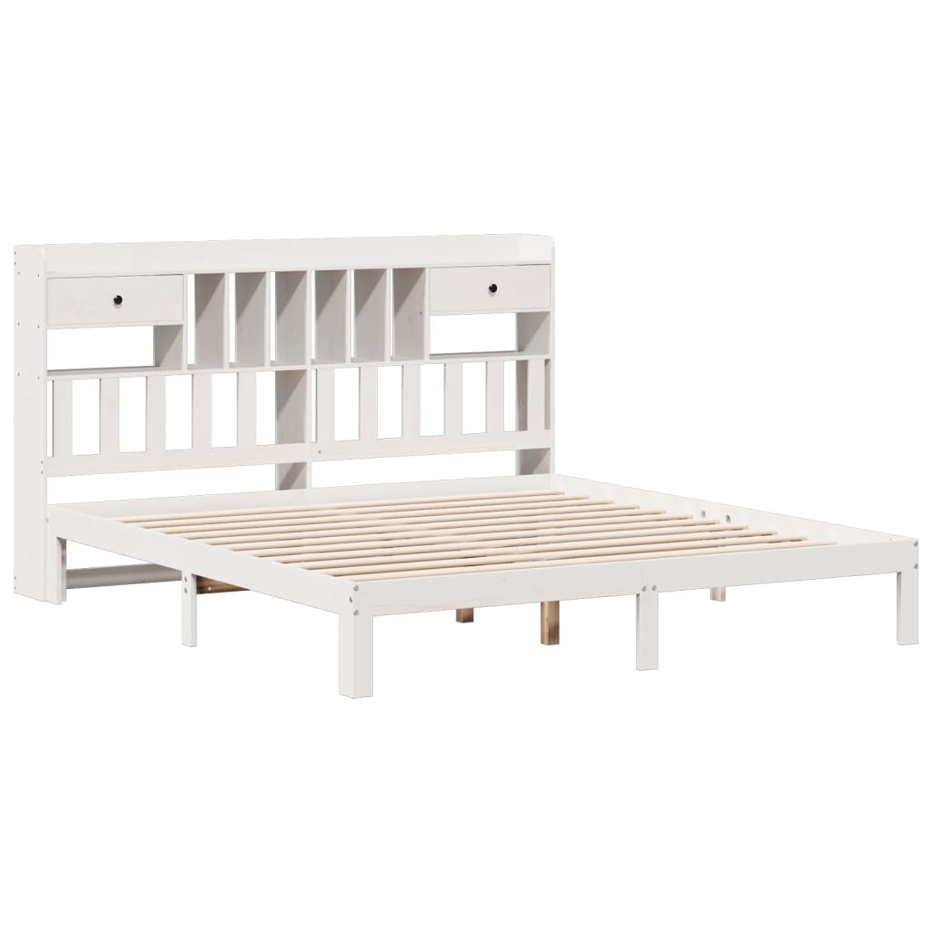 vidaXL Cama con estantería sin colchón madera maciza blanca 180x200 cm