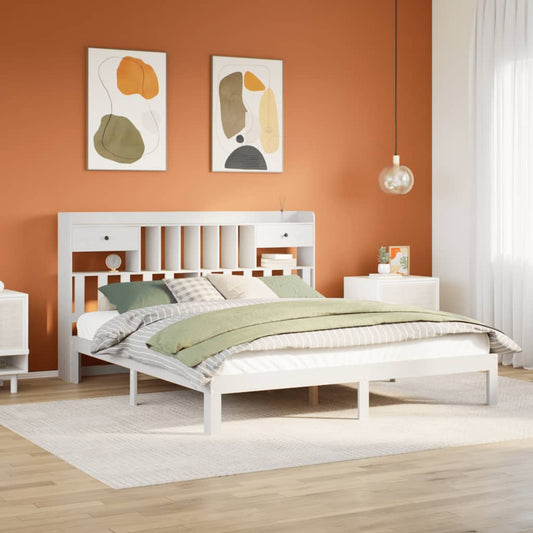 vidaXL Cama con estantería sin colchón madera maciza blanca 180x200 cm