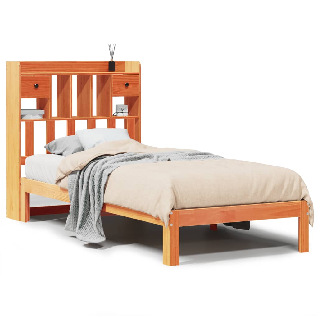 vidaXL Cama con estantería sin colchón madera maciza marrón 90x190 cm