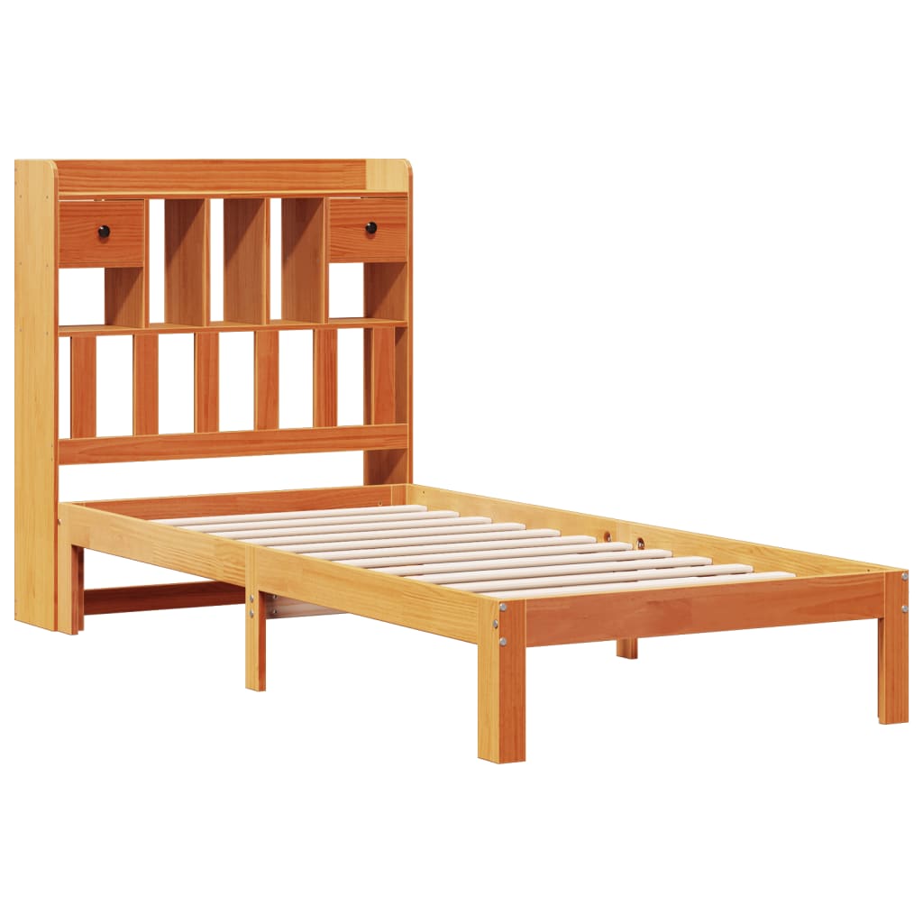 vidaXL Cama con estantería sin colchón madera maciza marrón 90x190 cm