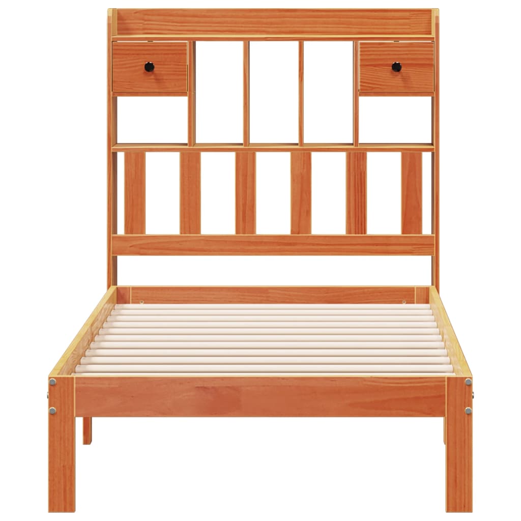 vidaXL Cama con estantería sin colchón madera maciza marrón 90x190 cm