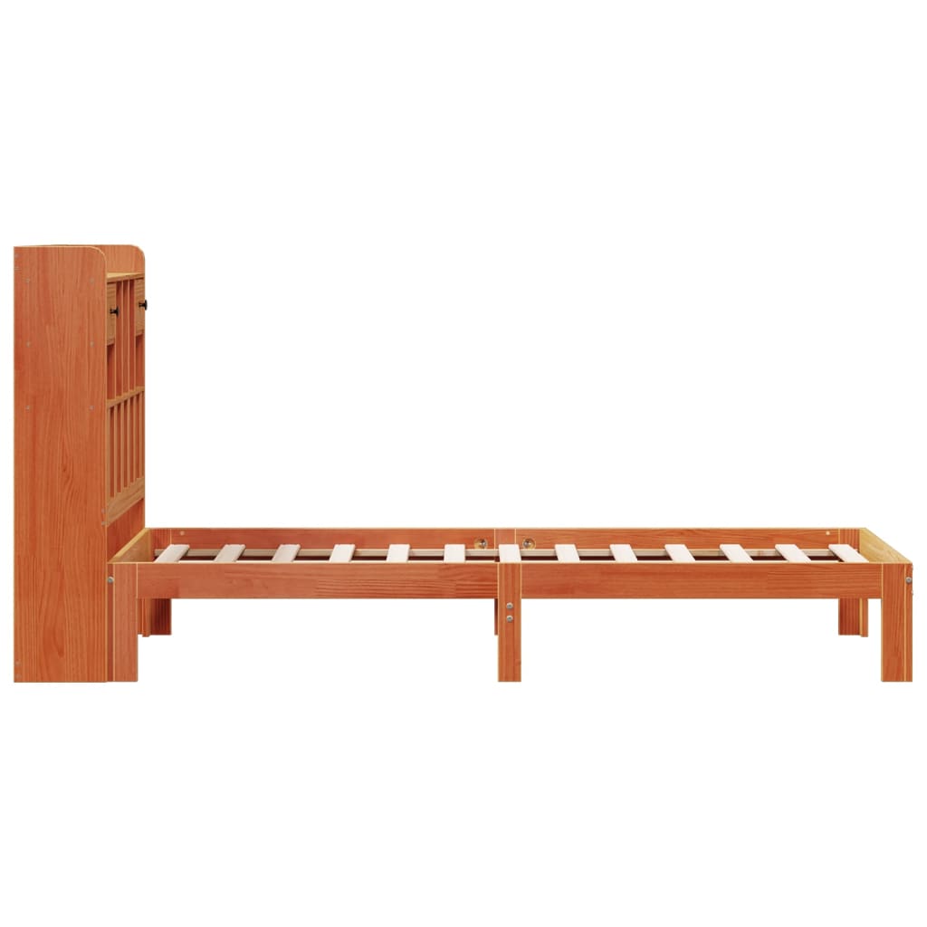 vidaXL Cama con estantería sin colchón madera maciza marrón 90x190 cm