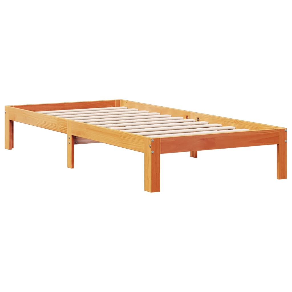 vidaXL Cama con estantería sin colchón madera maciza marrón 90x190 cm