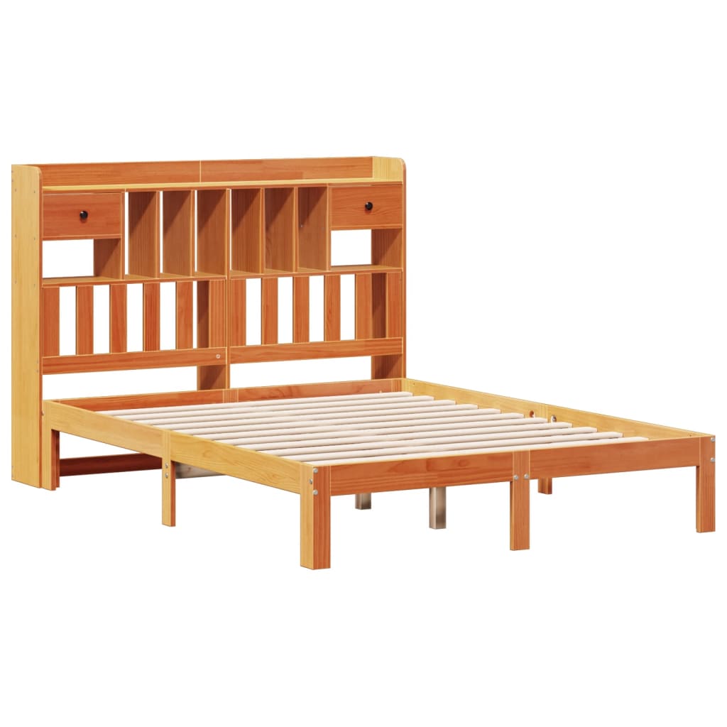 vidaXL Cama con estantería sin colchón madera maciza marrón 140x190 cm