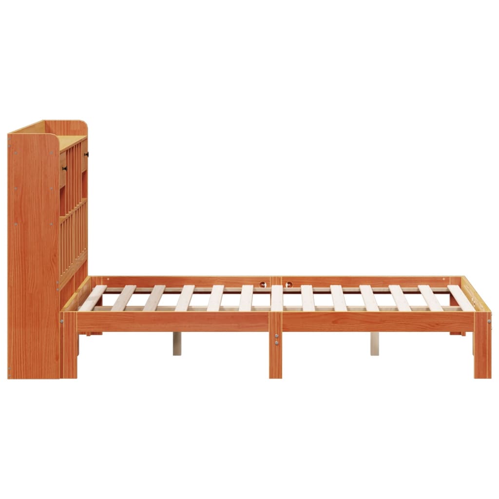 vidaXL Cama con estantería sin colchón madera maciza marrón 140x190 cm