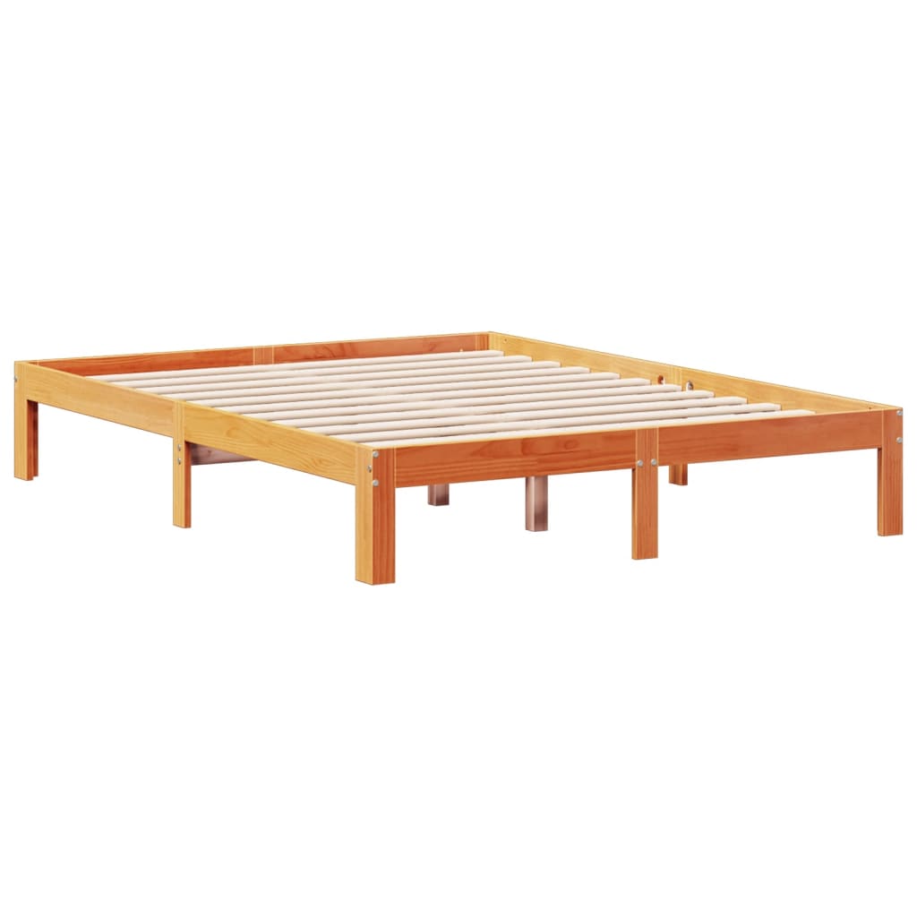 vidaXL Cama con estantería sin colchón madera maciza marrón 140x190 cm