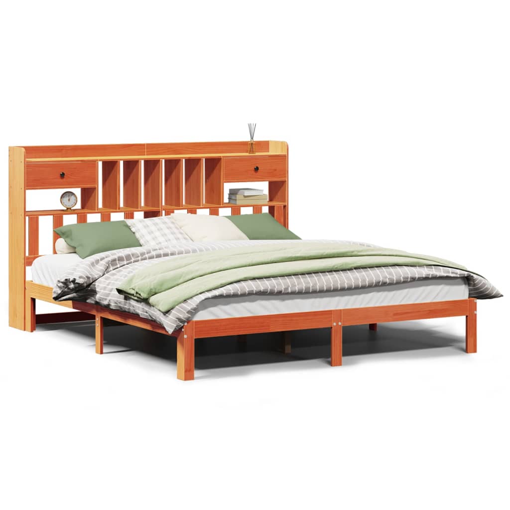 vidaXL Cama con estantería sin colchón madera maciza marrón 180x200cm