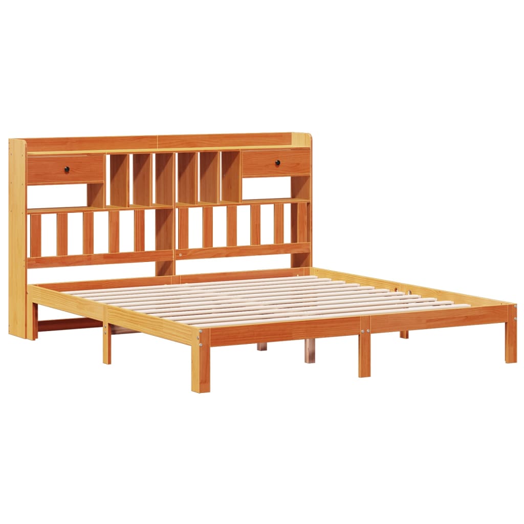 vidaXL Cama con estantería sin colchón madera maciza marrón 180x200cm