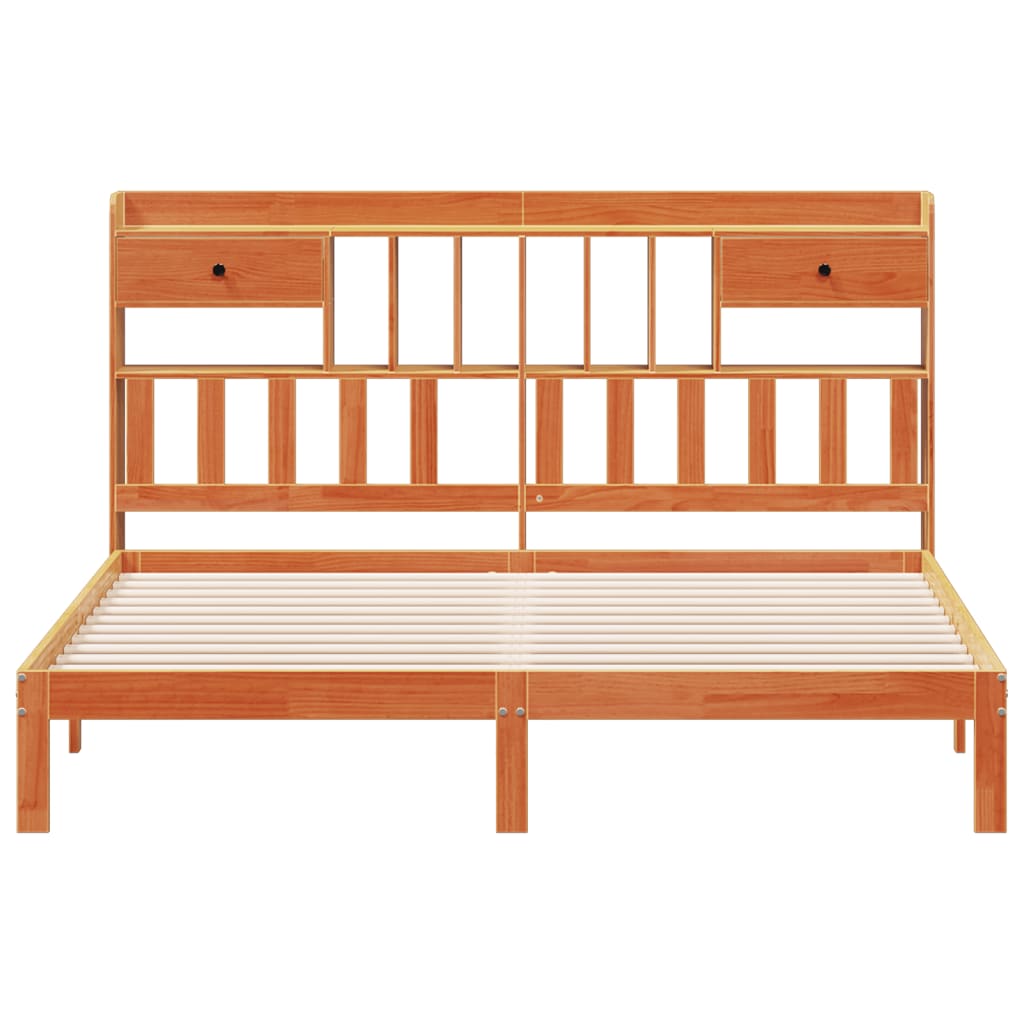 vidaXL Cama con estantería sin colchón madera maciza marrón 180x200cm