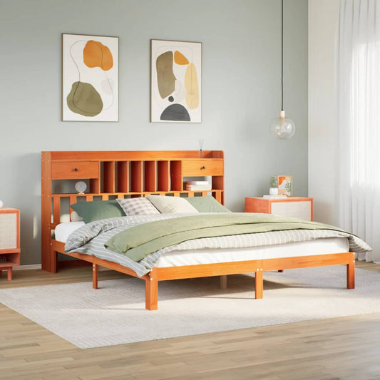 vidaXL Cama con estantería sin colchón madera maciza marrón 180x200cm