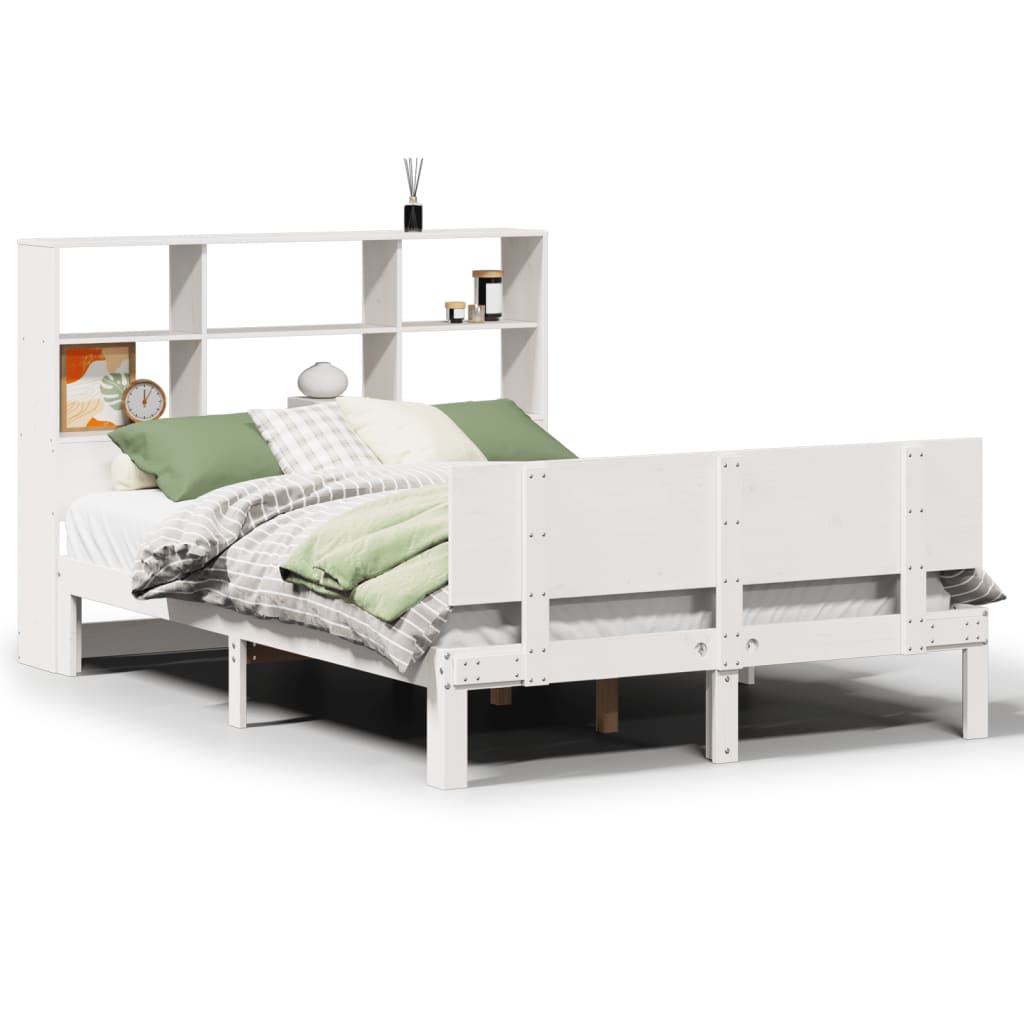 vidaXL Cama con estantería sin colchón madera maciza blanca 135x190 cm