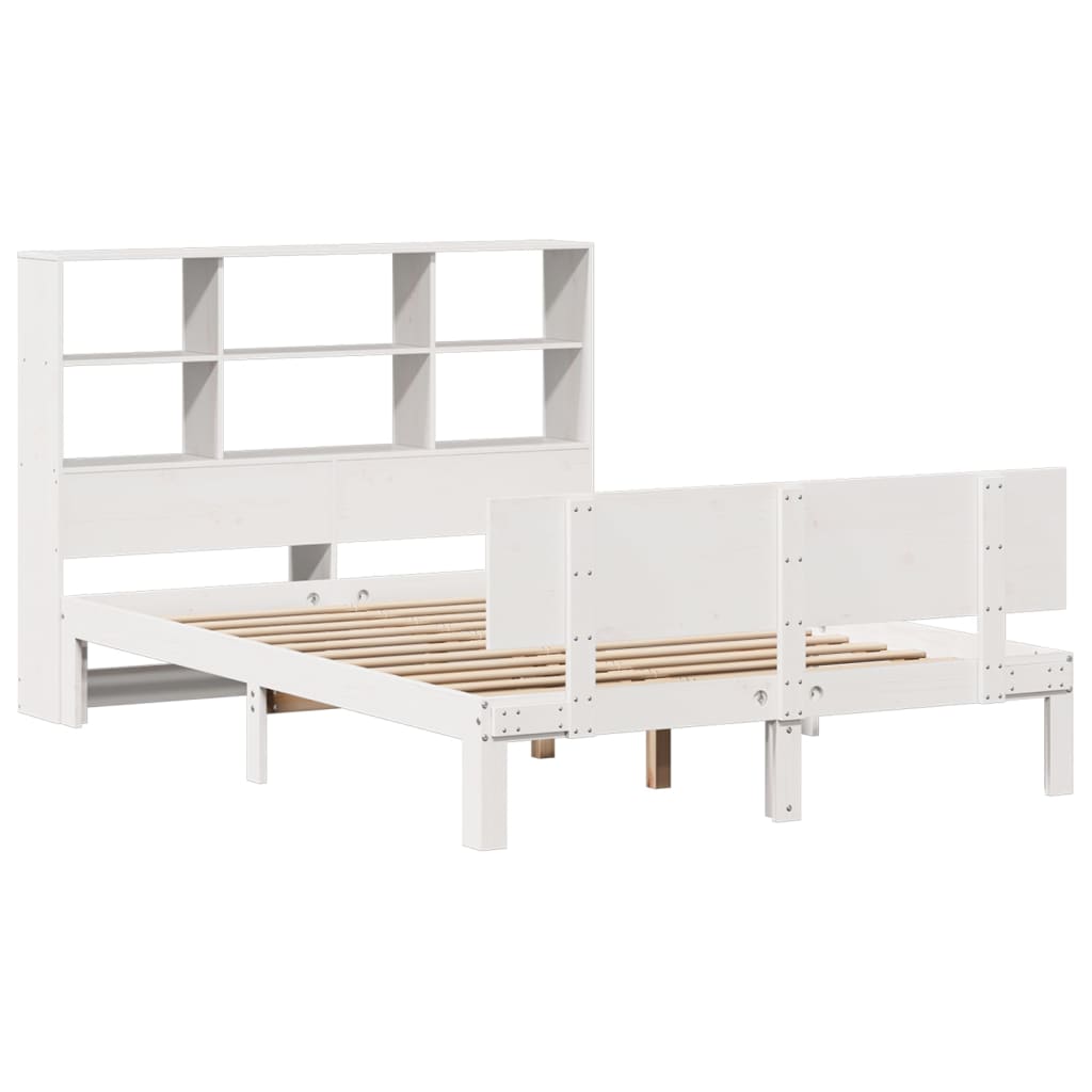 vidaXL Cama con estantería sin colchón madera maciza blanca 135x190 cm