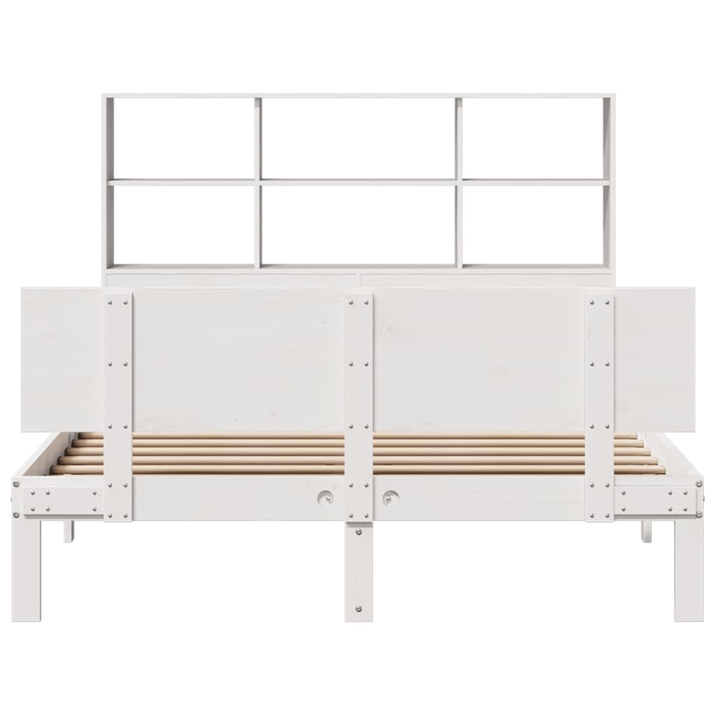 vidaXL Cama con estantería sin colchón madera maciza blanca 135x190 cm