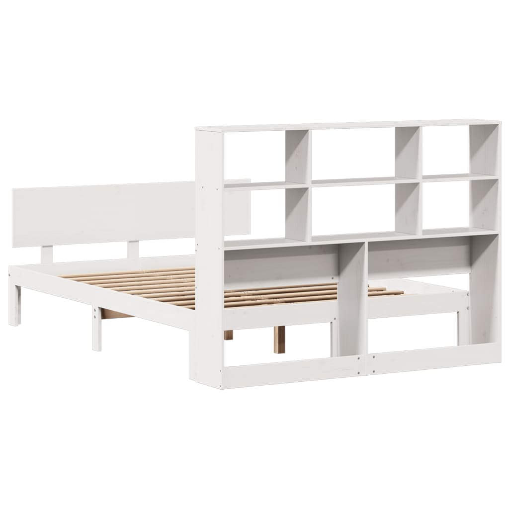 vidaXL Cama con estantería sin colchón madera maciza blanca 135x190 cm