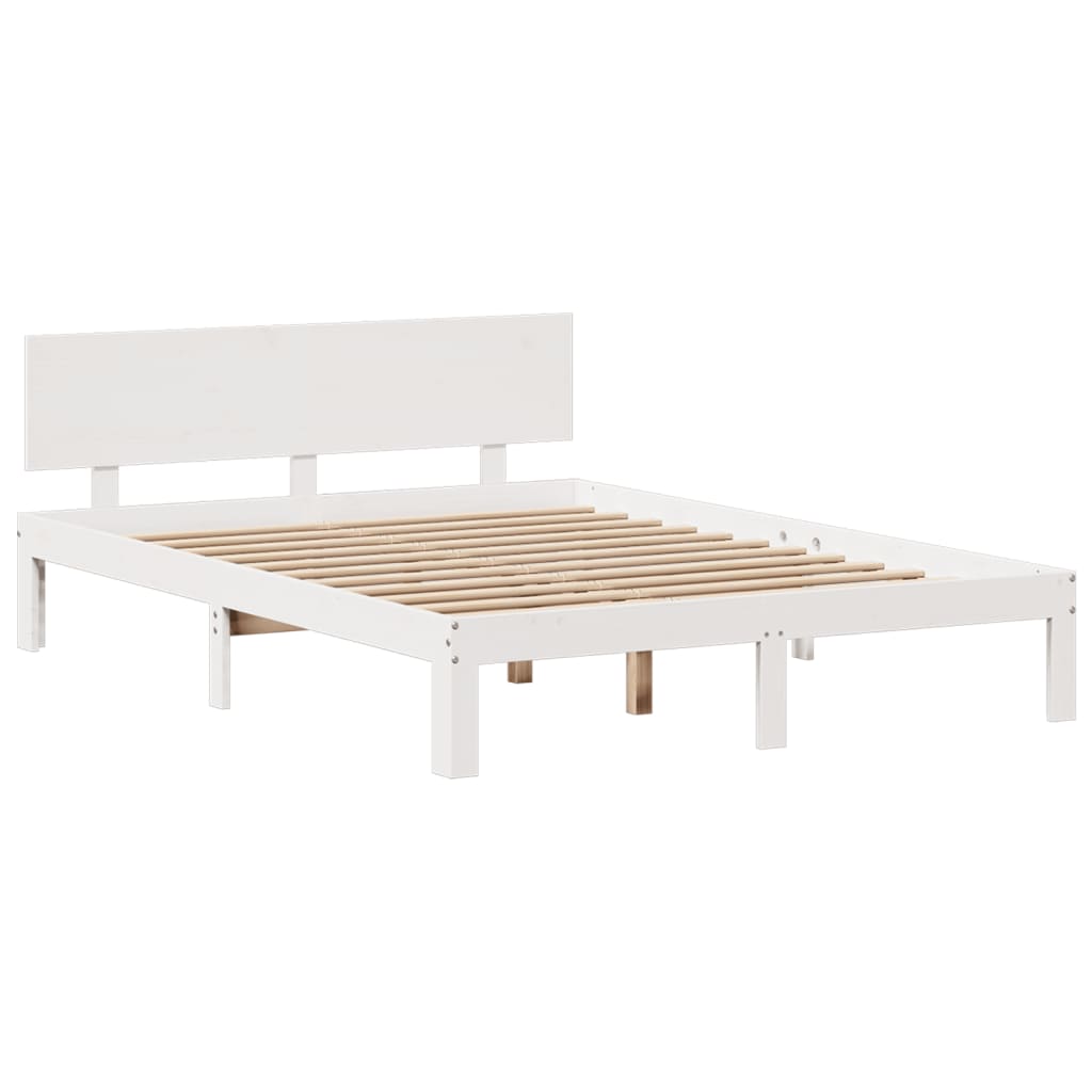 vidaXL Cama con estantería sin colchón madera maciza blanca 135x190 cm