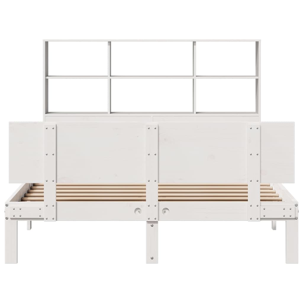 vidaXL Cama con estantería sin colchón madera maciza blanca 150x200 cm