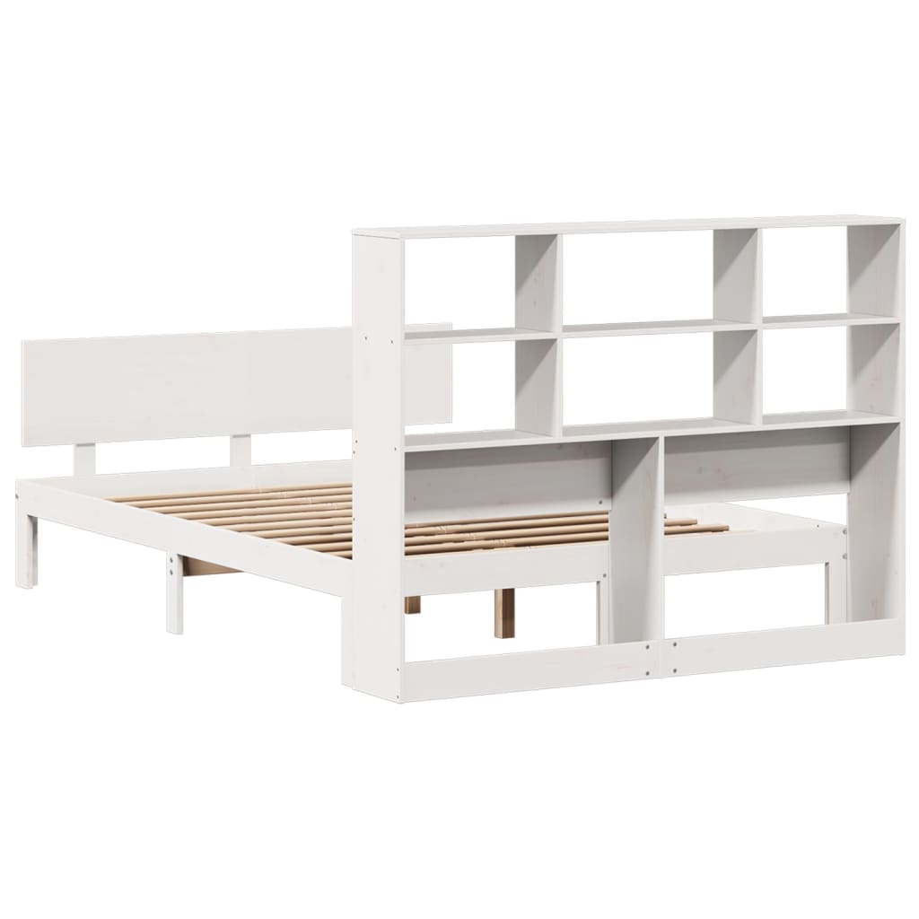 vidaXL Cama con estantería sin colchón madera maciza blanca 150x200 cm