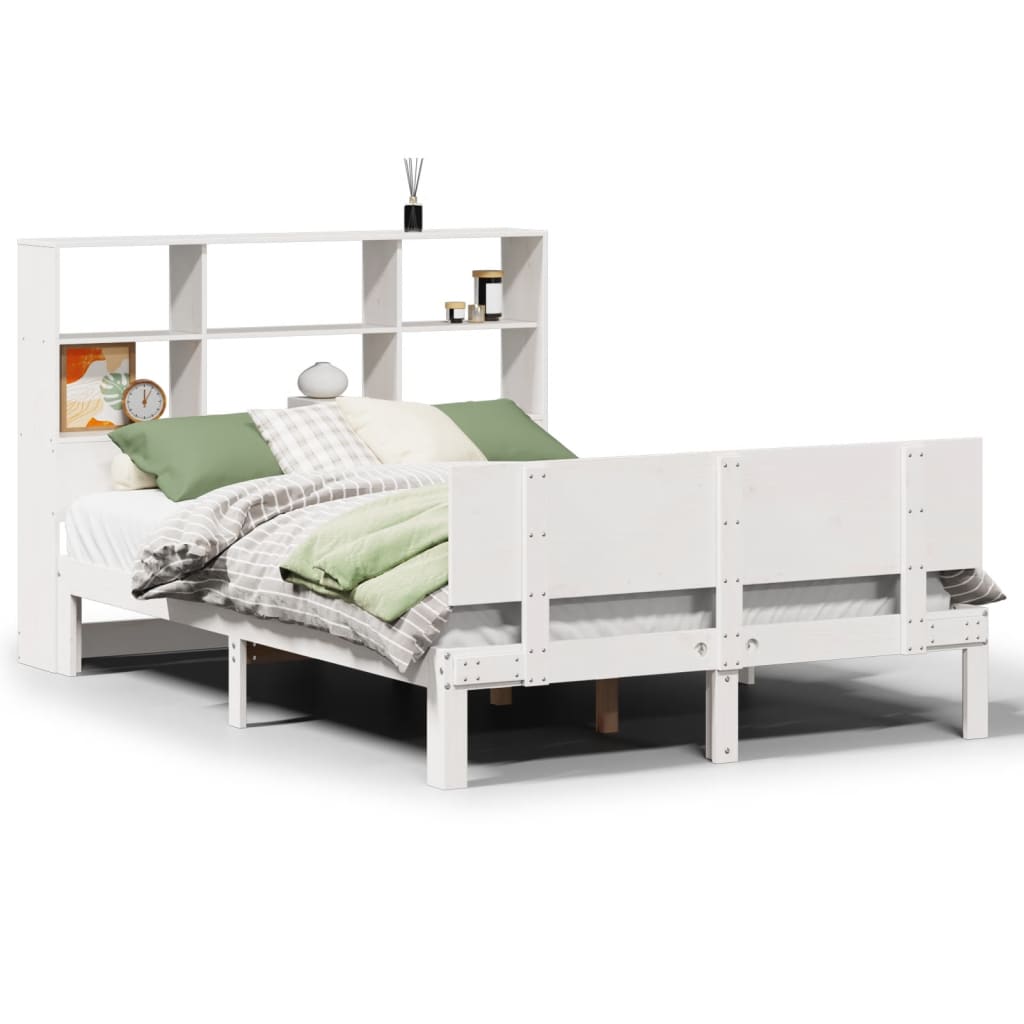 vidaXL Cama con estantería sin colchón madera maciza blanca 160x200 cm