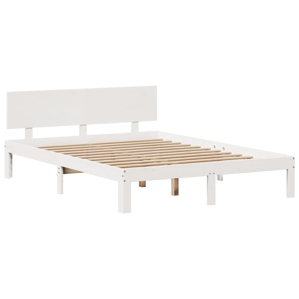 vidaXL Cama con estantería sin colchón madera maciza blanca 160x200 cm