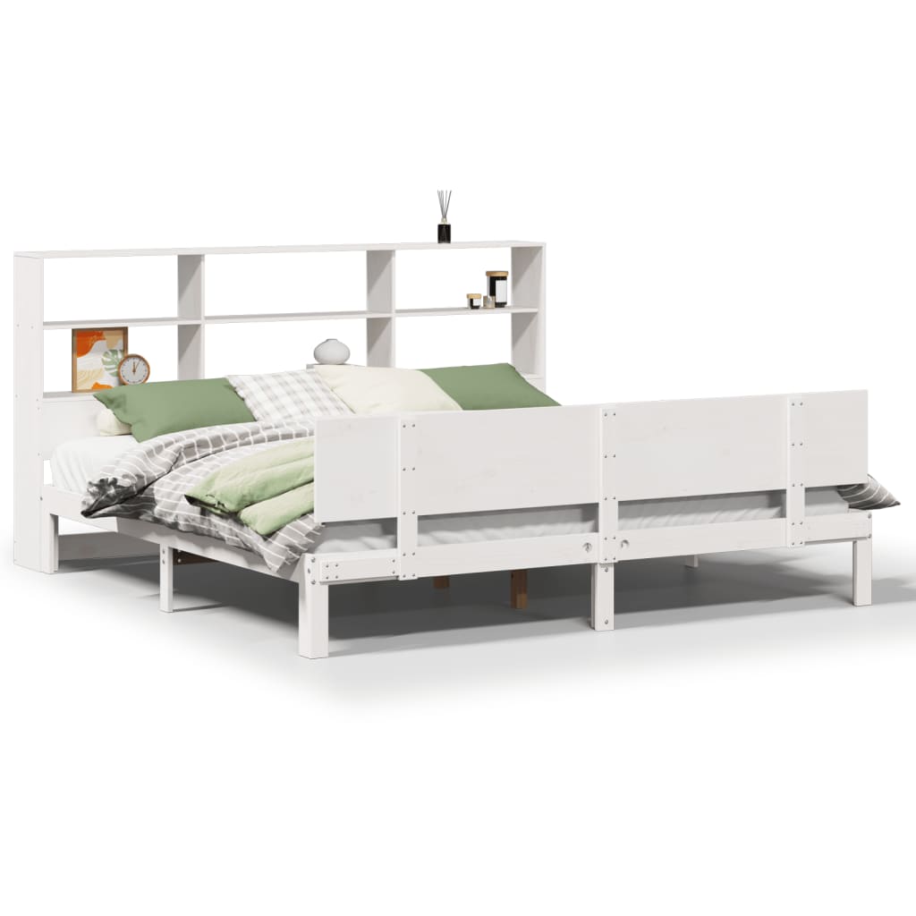 vidaXL Cama con estantería sin colchón madera maciza blanca 180x200 cm