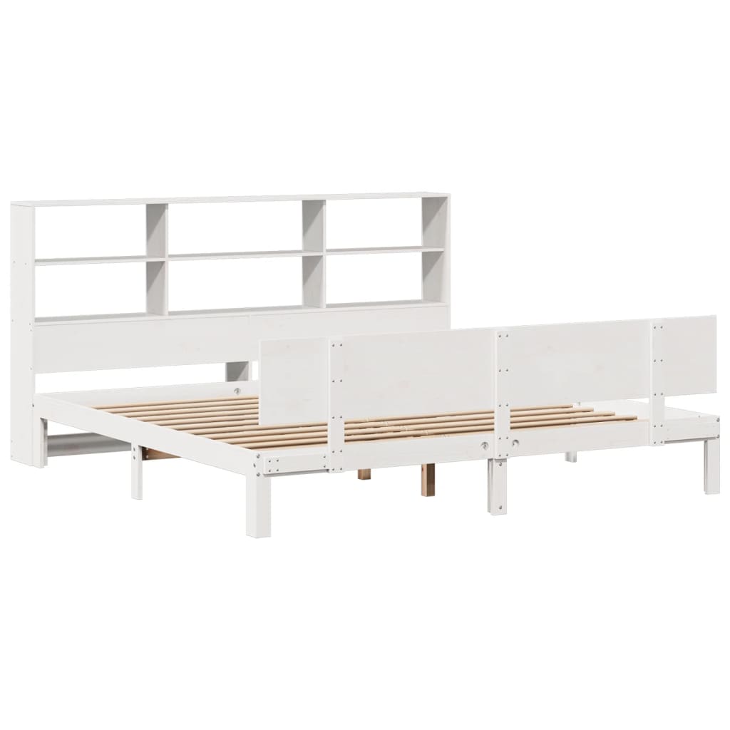 vidaXL Cama con estantería sin colchón madera maciza blanca 180x200 cm