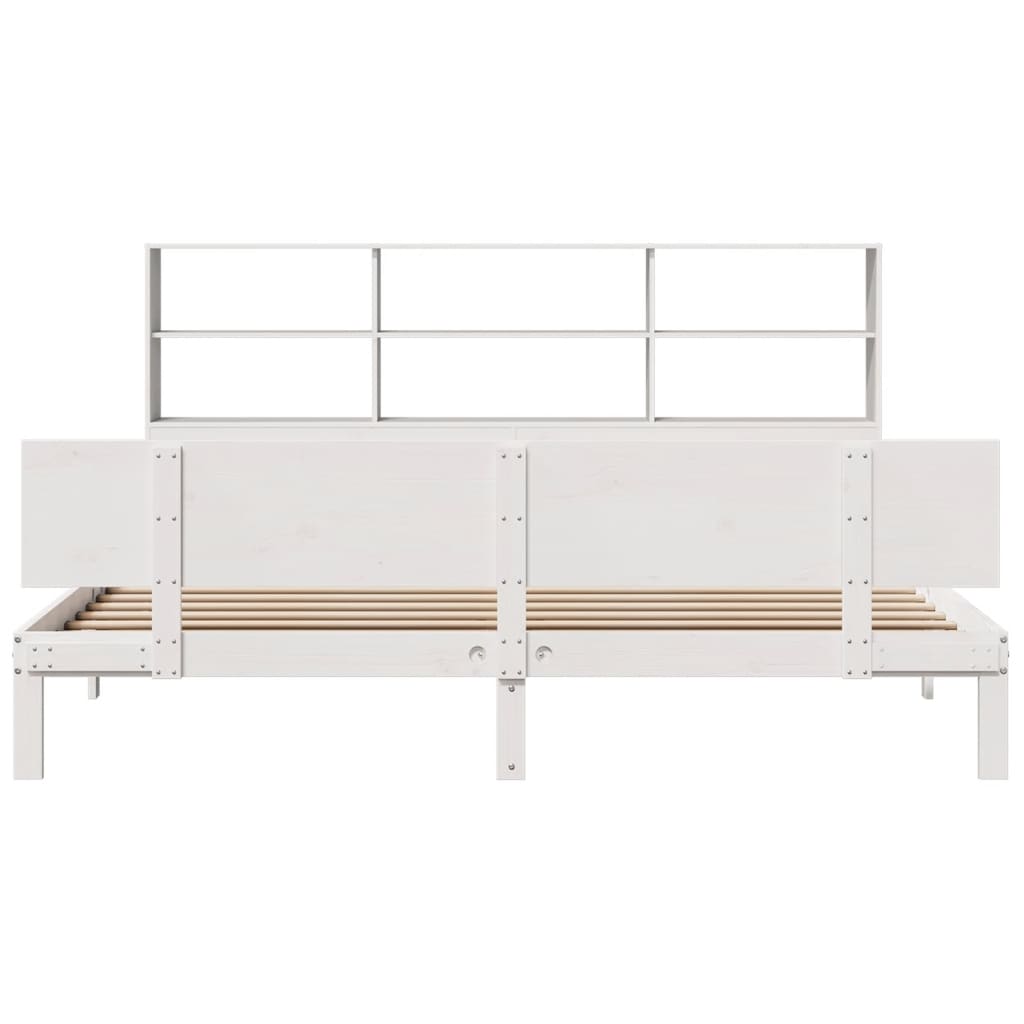 vidaXL Cama con estantería sin colchón madera maciza blanca 180x200 cm