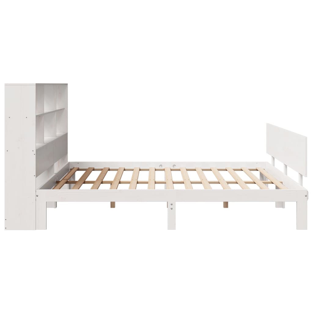 vidaXL Cama con estantería sin colchón madera maciza blanca 180x200 cm