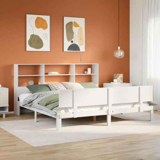 vidaXL Cama con estantería sin colchón madera maciza blanca 180x200 cm