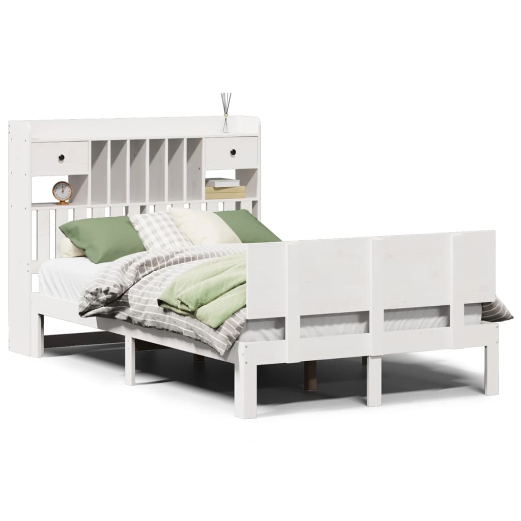 vidaXL Cama con estantería sin colchón madera maciza blanca 135x190 cm