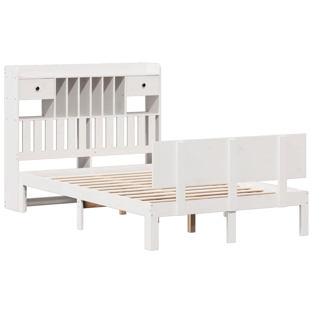 vidaXL Cama con estantería sin colchón madera maciza blanca 135x190 cm