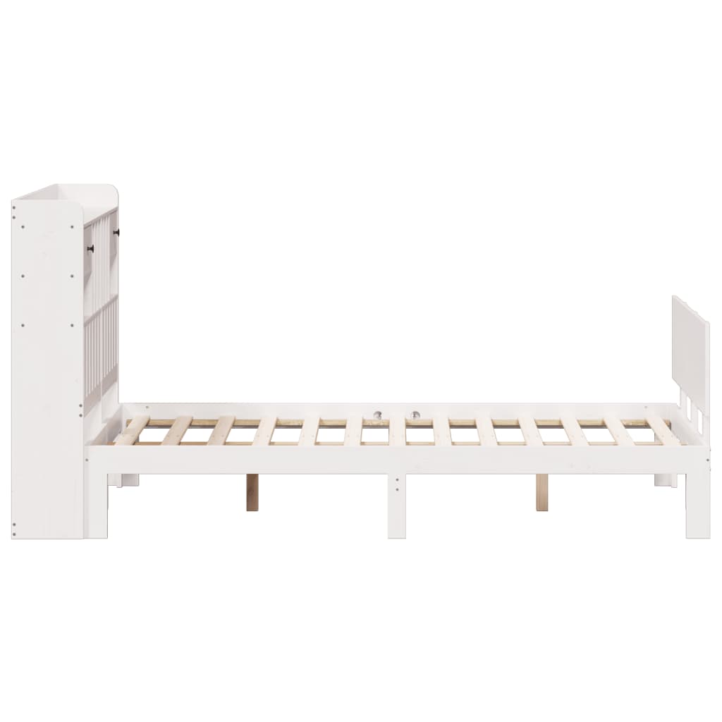 vidaXL Cama con estantería sin colchón madera maciza blanca 135x190 cm