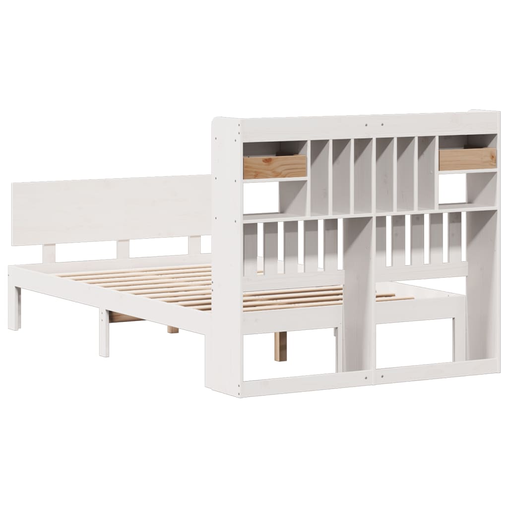 vidaXL Cama con estantería sin colchón madera maciza blanca 135x190 cm