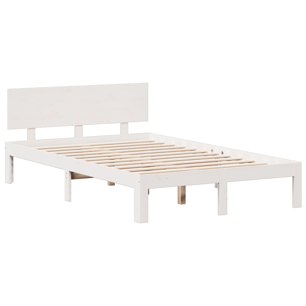 vidaXL Cama con estantería sin colchón madera maciza blanca 135x190 cm