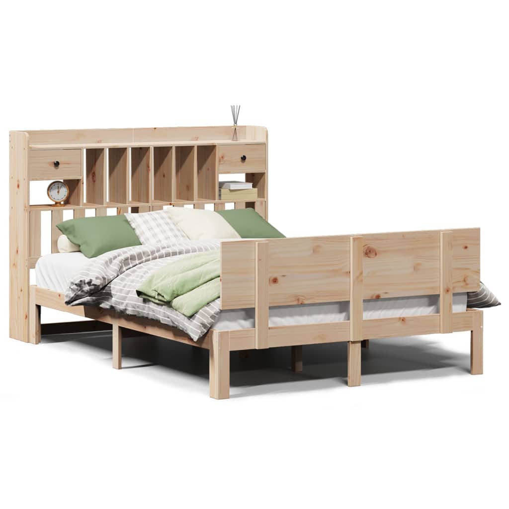 vidaXL Cama con estantería sin colchón madera maciza de pino 140x190cm