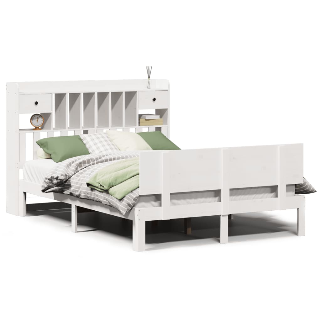 vidaXL Cama con estantería sin colchón madera maciza blanca 150x200 cm