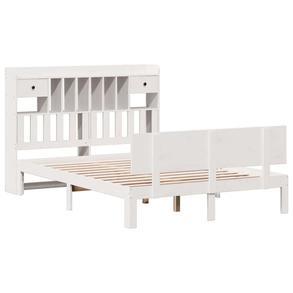 vidaXL Cama con estantería sin colchón madera maciza blanca 150x200 cm