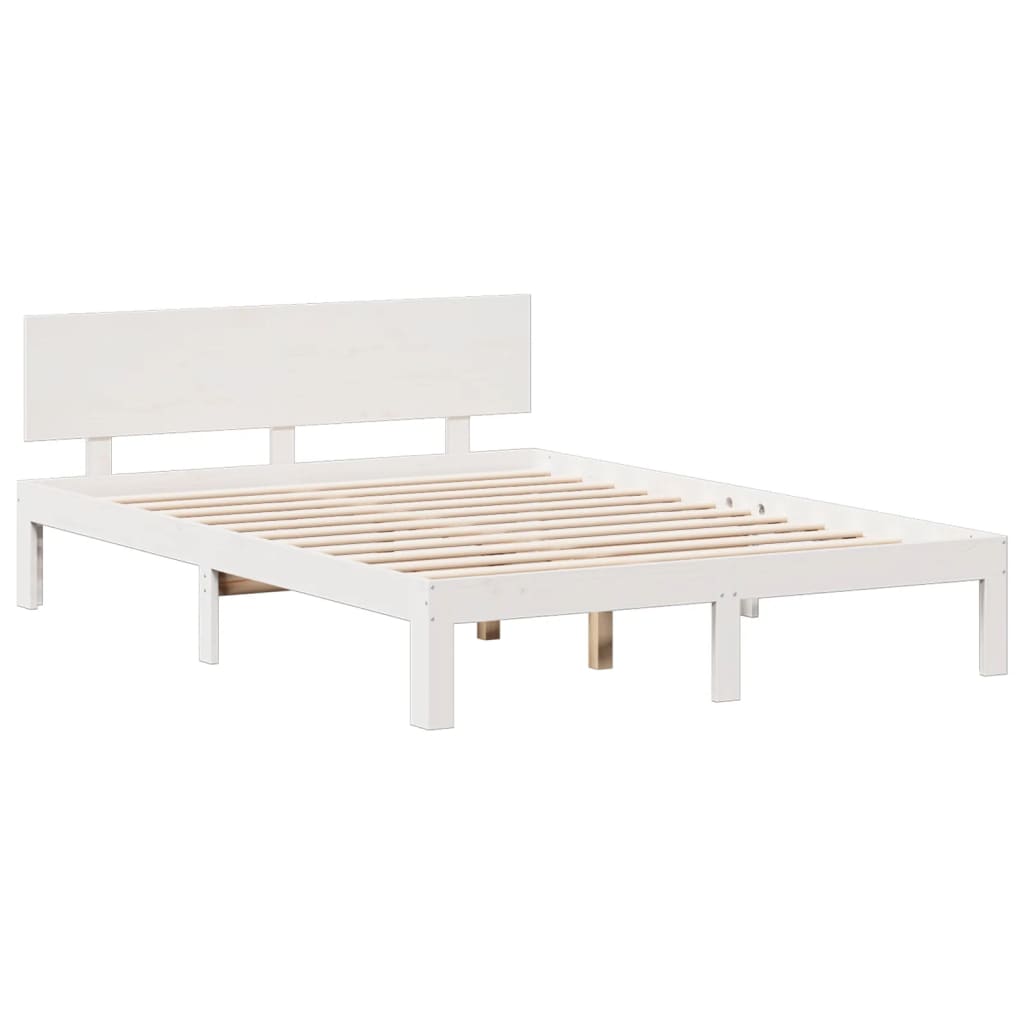 vidaXL Cama con estantería sin colchón madera maciza blanca 150x200 cm